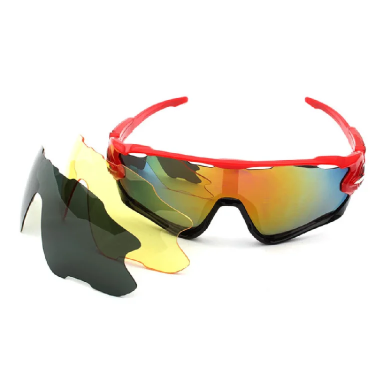 

Wholesale plastic frame outdoor bicycle three lenses men's sports sunglasses case clothes, 18 colors