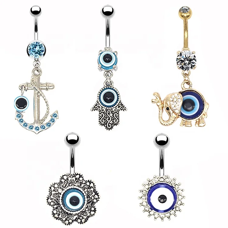 

Gaby new design stainless steel devil eyes belly rings for women piercing navel ring jewelry wholesale, Sliver gold