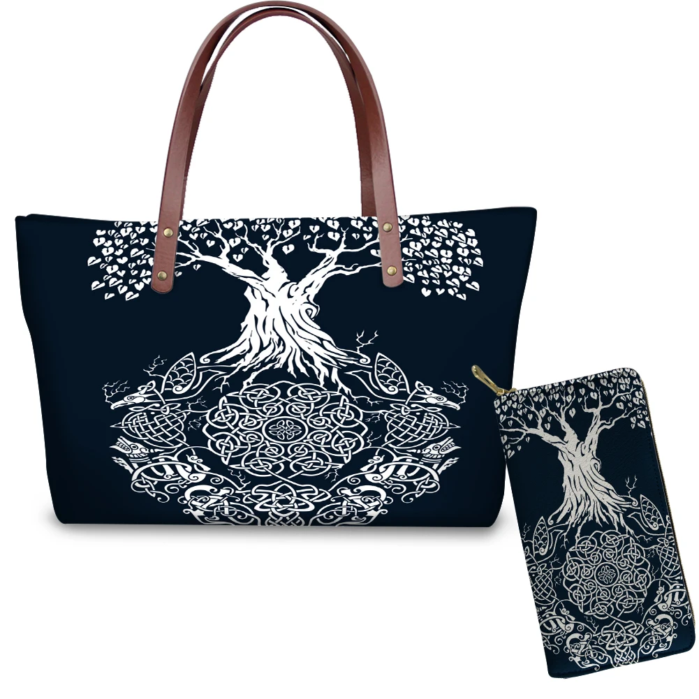 

2021 Hot Selling Design Handbags Famous Brands Printing Art Tree Of Life Pattern 2Pcs/Set Tote Bag And Purses Ladies Handbags, Customized