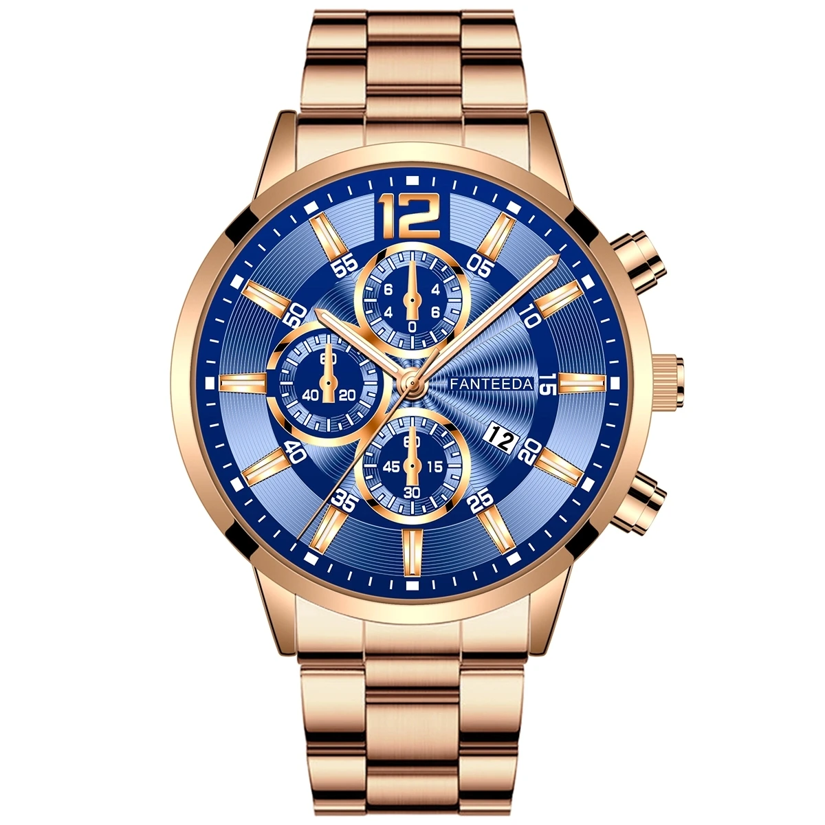 

Mens Fashion Business Stainless Steel Golden Quartz Wrist Watches With Date FD034