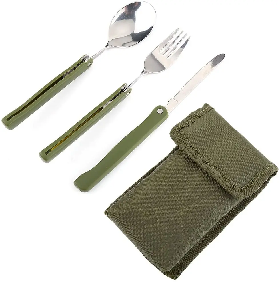 

Folding Cutlery Set Outdoor Stainless Steel Tableware Set Folding Fork Knife Spoon Utility Cutlery Set for Camping Picnic Travel, Green