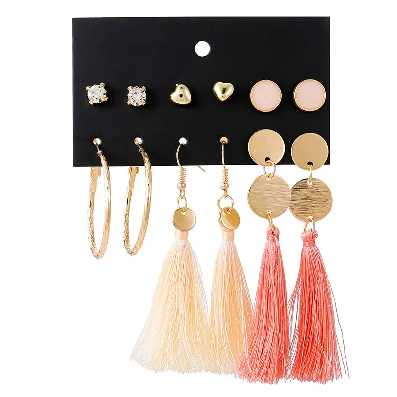 

New Fashion Women Earrings Set Jewelry Bohemian Cotton Fringe Tassel Drop Earrings for Women Girls