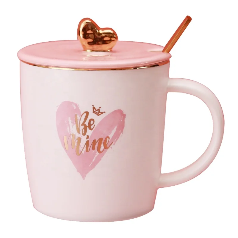 

Valentine gifts heart shape handle coffee mug with lid, Customized