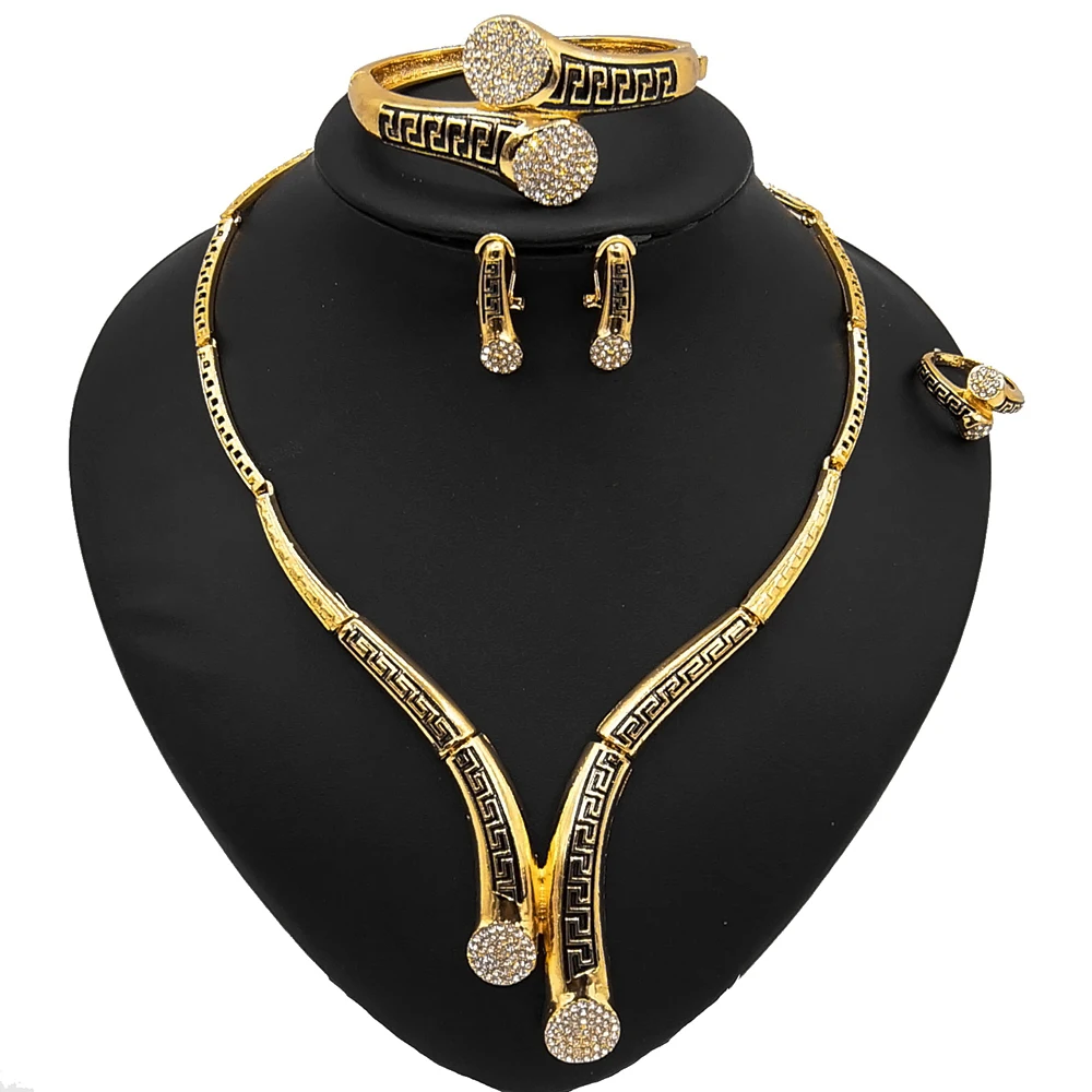 

New Single Collar Shape Design Jewelry Sets Copper Alloy Gold Plated Fashion Jewellery Women Party Dating Banquet Wedding Gift, Gold red any color is avaliable