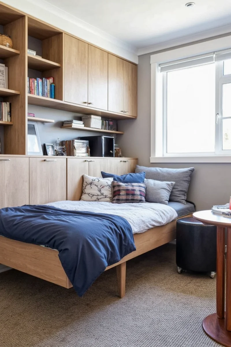 Study Nook with Floating Shelves and Task Lamp