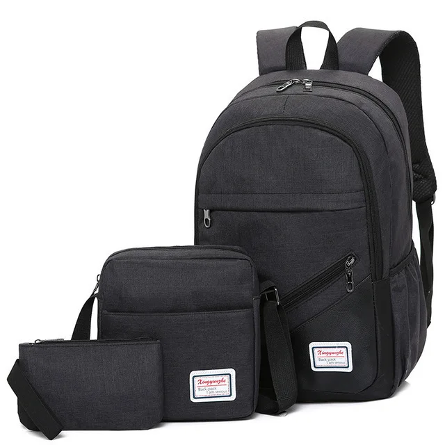 

Three-piece set double backpack business backpack travel bag schoolbag for male and female students other sports leisure bags, As picture shows