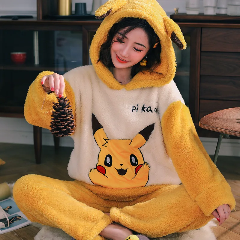 

Winter Home Clothes Furry Lounge Wear Long Sleeve Two Piece Sleep Lady Set Flenel Night Suits Coral Fleece Cute Pajama For Women