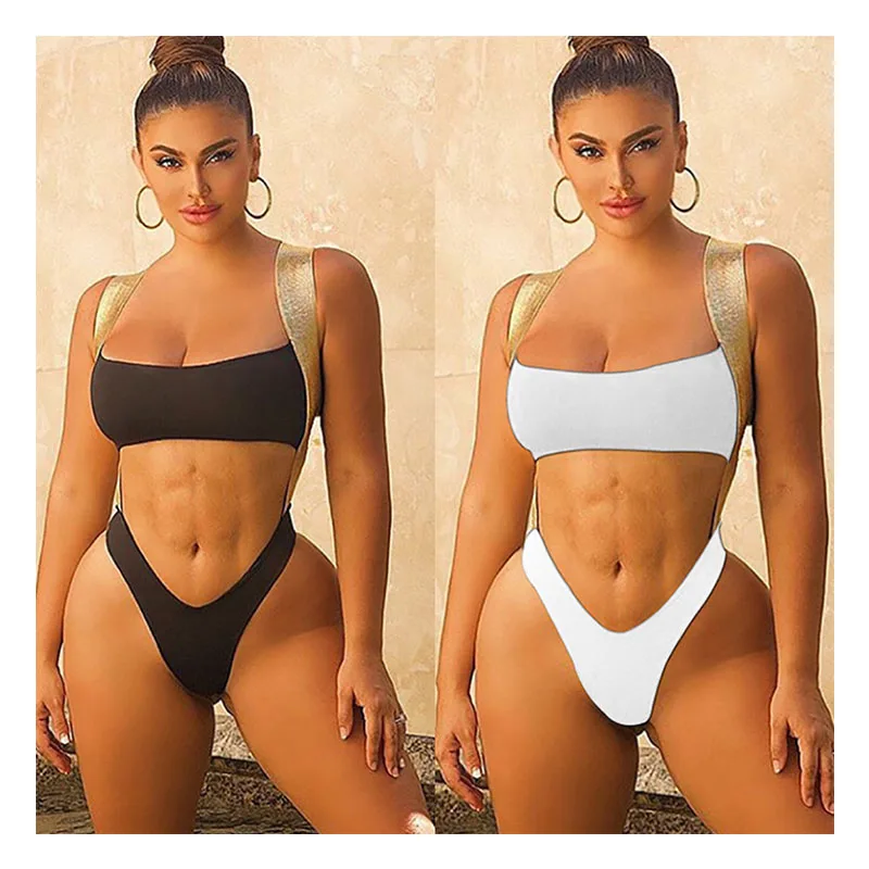 

Free shipping Customized Swimsuit Women OEM Swimsuit Hot Sale Custom Print Swimming Sequins strip T wo Piece Bikini