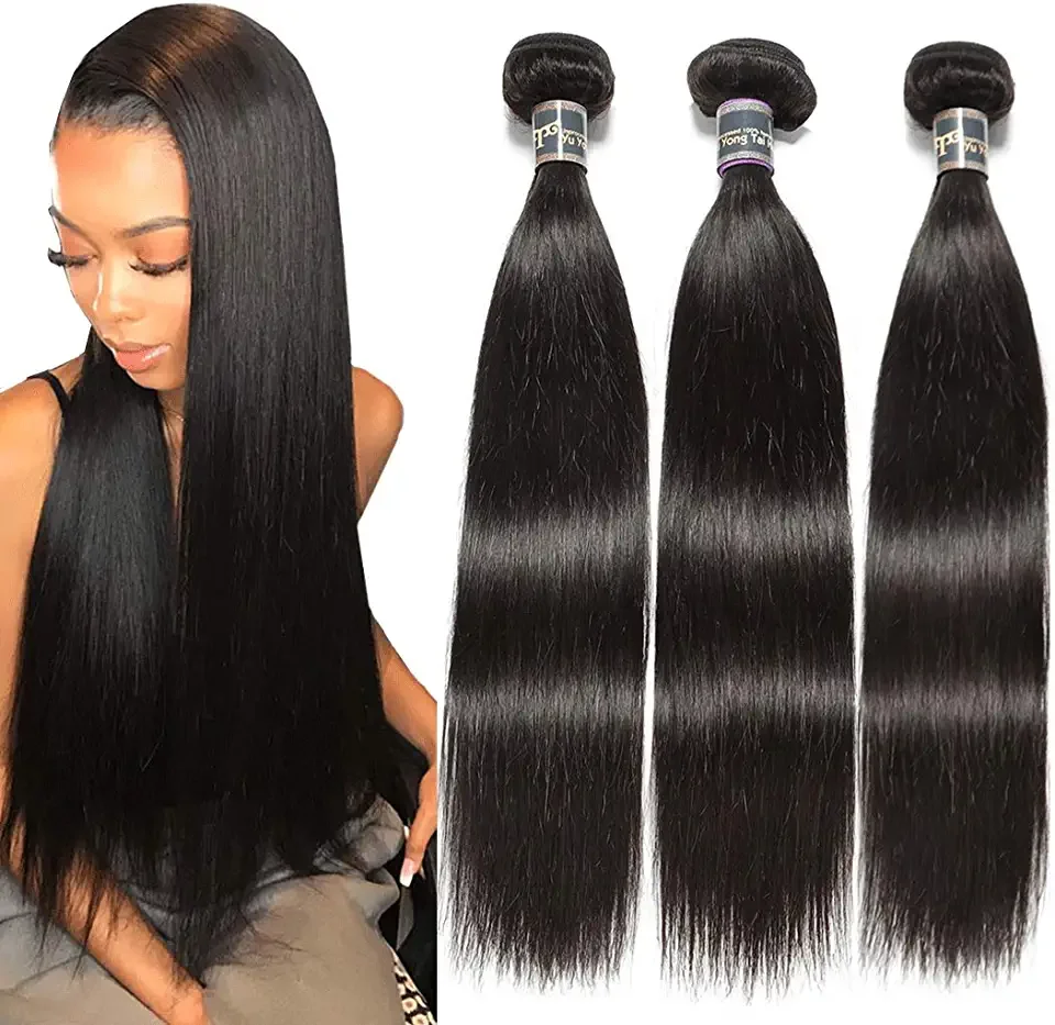 

8 Inch to 40 Inch 100% Human Hair Mink Peruvian Cuticle Aligned Raw Virgin Straight Bundles with Ear to Ear Frontal Closure