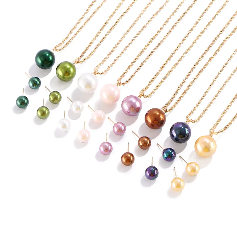 

Komi 2020 New Hawaiian Gold Plated Pearl Necklace Earrings Set Colorful Pearls Jewelry Set Wholesale, Many colors pearls for you to choose