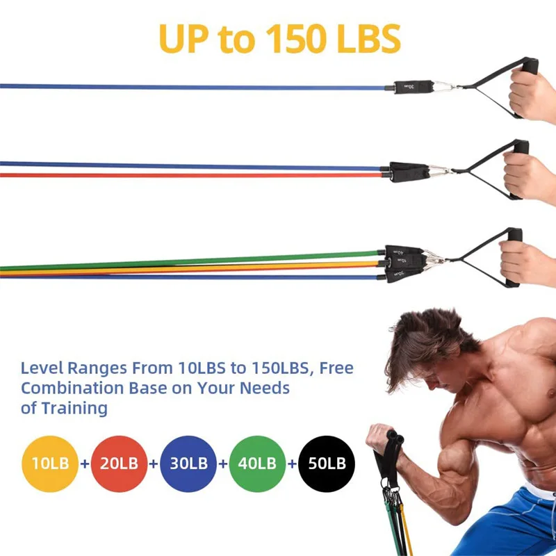 

Resistance belt set 11 piece set of pull rope fitness equipment gym family yoga training