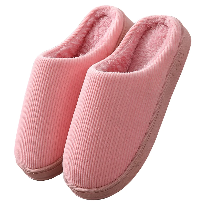 

Women Slip On Fuzzy House Slippers Non-Slip Men Winter Indoor Cotton Plush Slides Warm Wool Fluff Slippers, Solid color