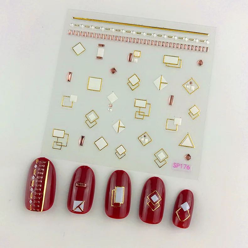 

2021 Customize Waterproof Diamond Gilded Sapphire 3D Self Adhesive Valentine Nail Stickers, As image show