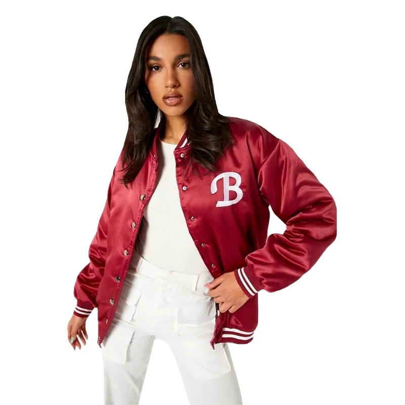 

custom wholesale women 2022 satin crop 90s blank bomber varsity letterman baseball jackets, Customized color