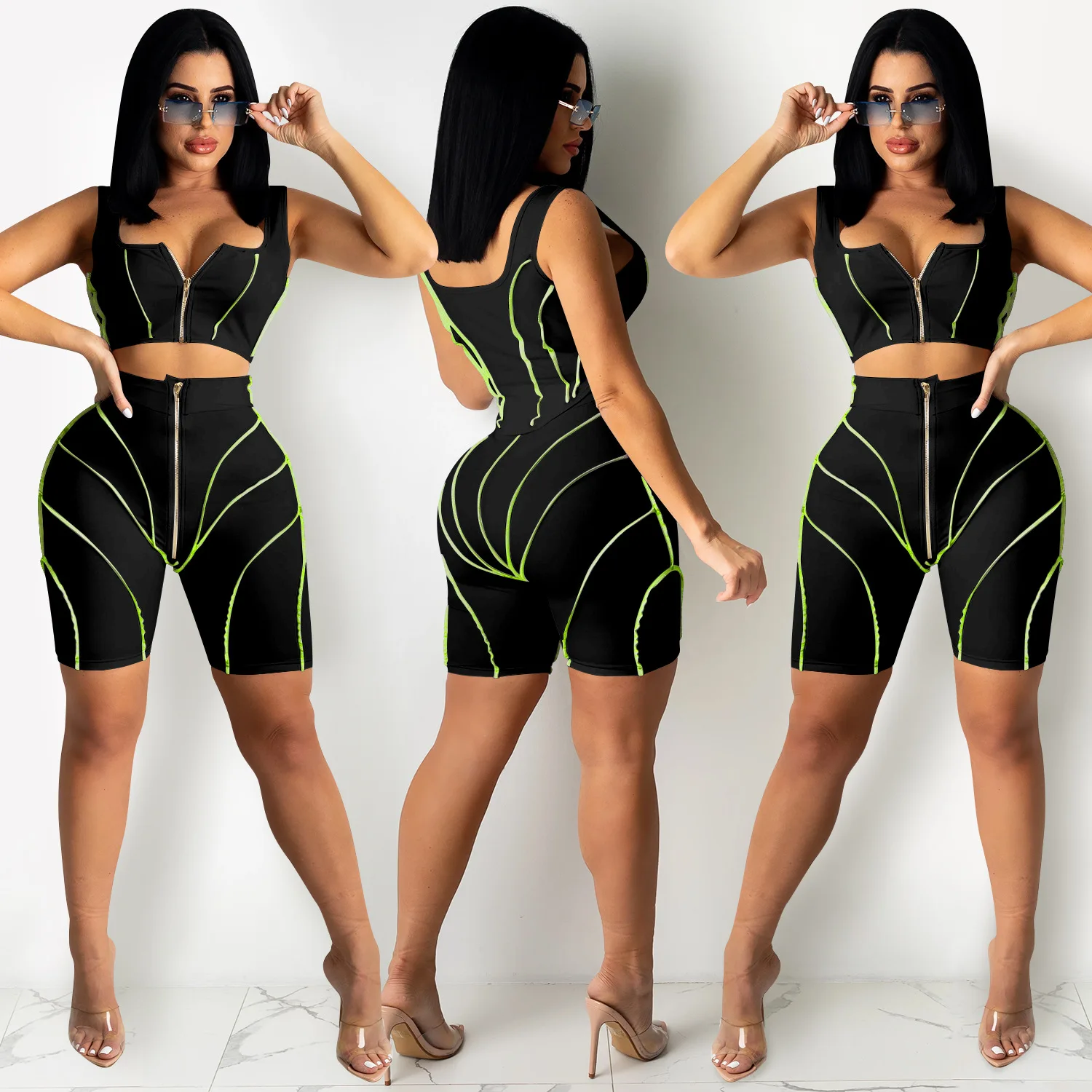 

2021 High quality Fashion Casual Outfits Top And Biker Shorts plus size 2 piece set women clothing 2 peice sets for women, Picture color