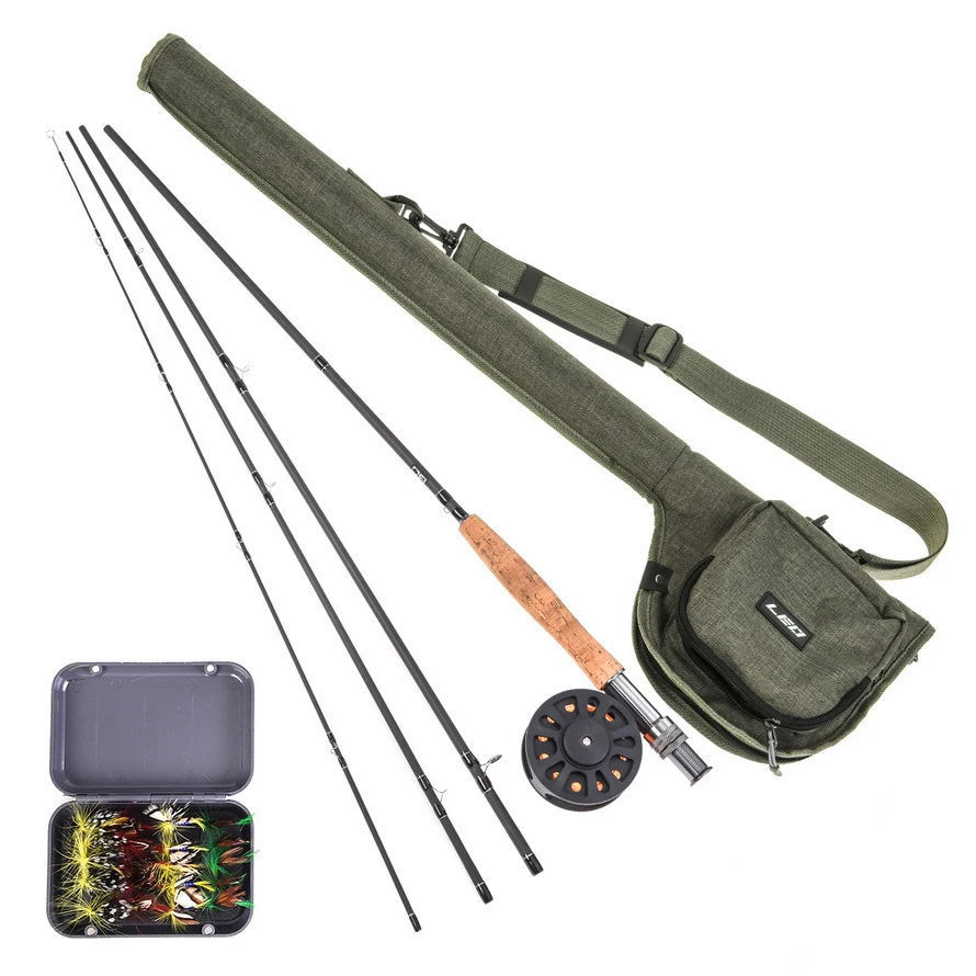 

New Fly fishing rod Combos Kit With Reel, Rod,Line, Lure Set, Hooks and Carrier Bag For Fishing, Army green