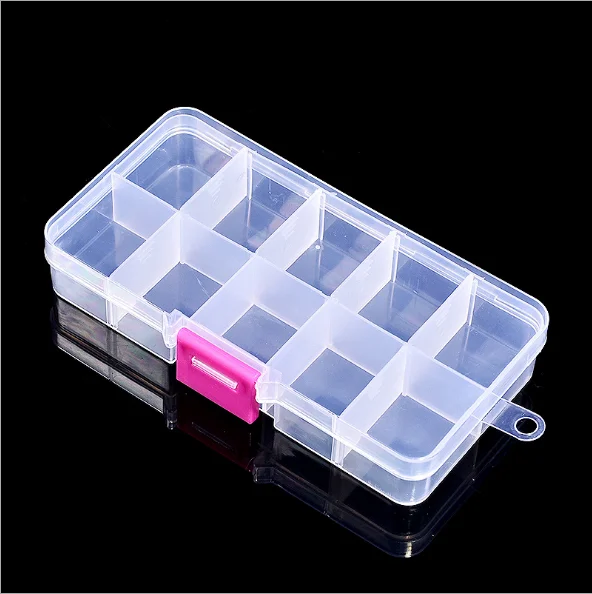 

Practical Adjustable 10 Compartment Plastic Storage Box Jewelry Earring Bead Screw Holder Case Display Organizer Container, Pink/blue/red