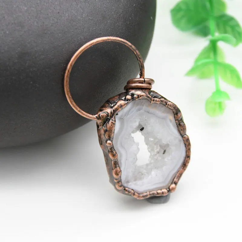 

Natural White Druzy Crystal Antique Bronze Clay Paved Top Double Rings Big Circle Pendants For Women Jewelry Making Findings, Brown, antique bronze