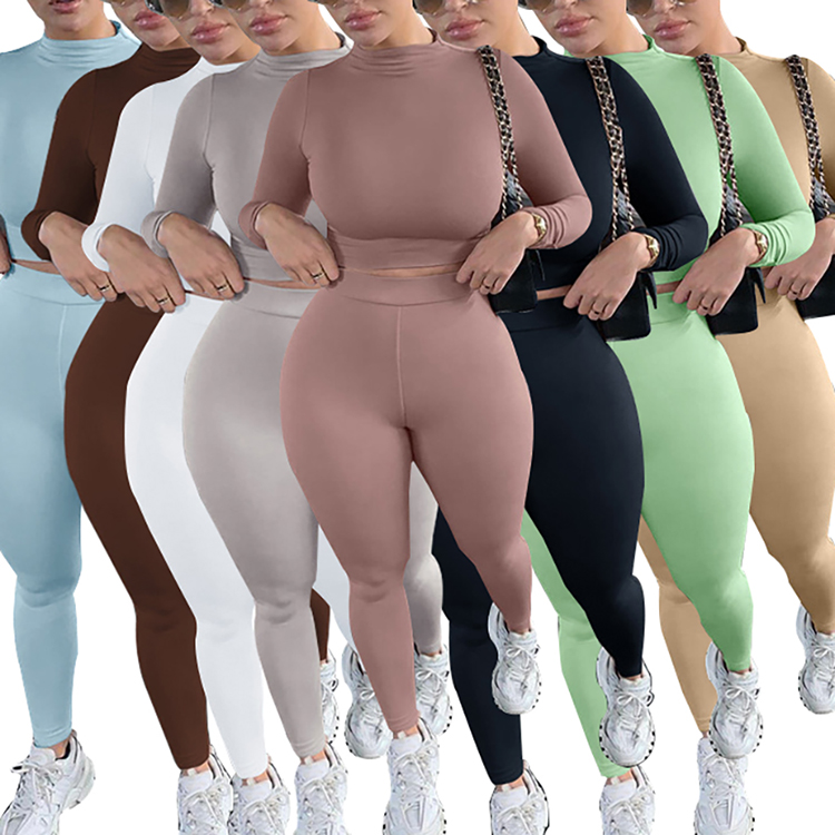 

High Quality Full Sleeve Legging Pants Jogging Sets Sports Solid Women 2 Piece Set Clothing hot sale Active Wear