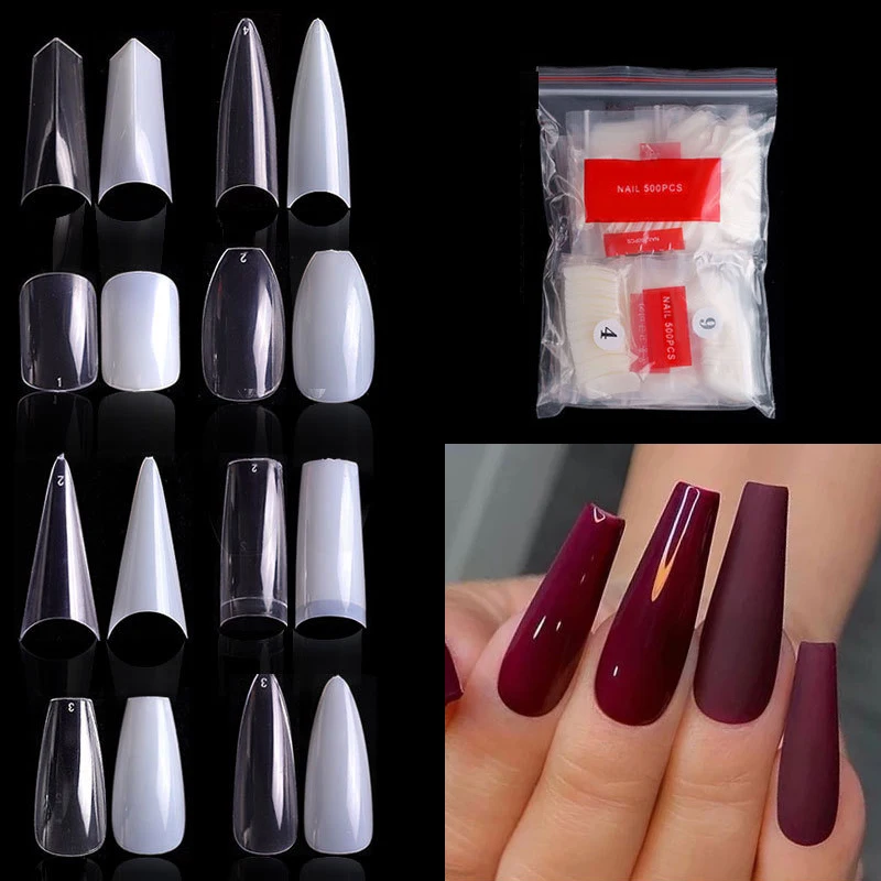 

36 designs clear natural long short round seletto coffin ballet full cover gel false nail tips