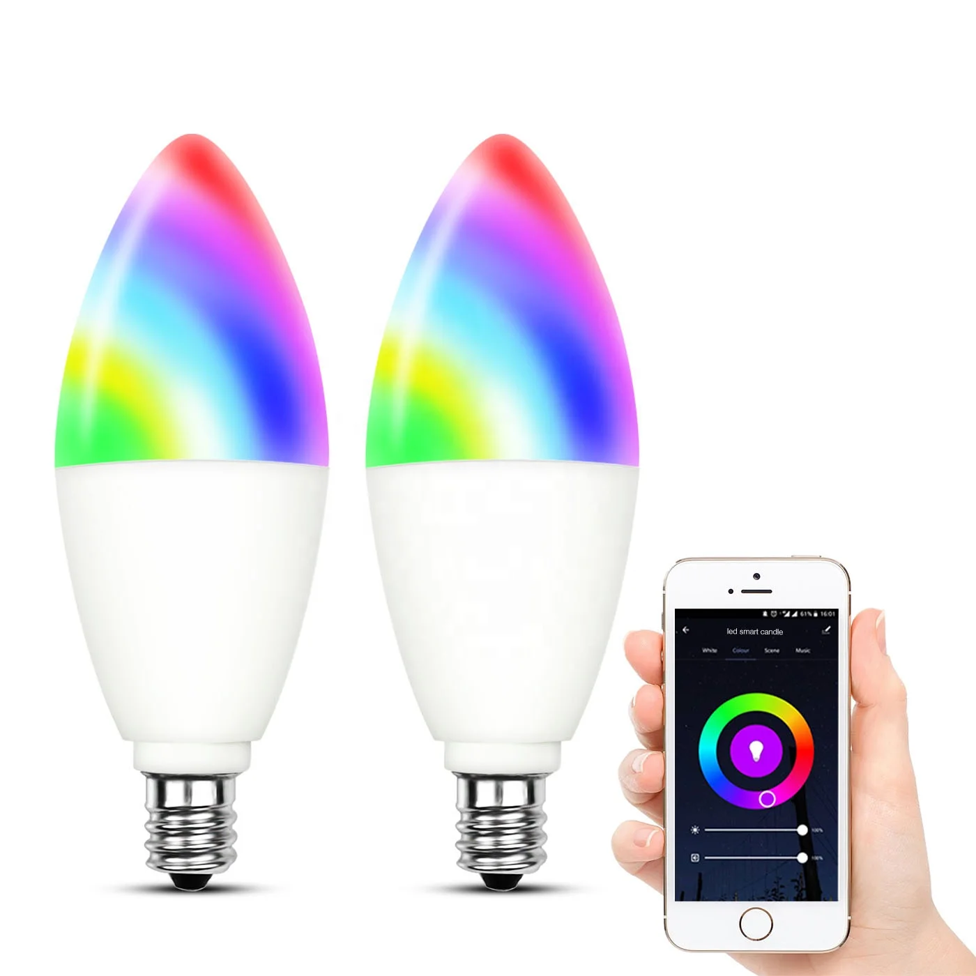 WIFI  Smart LED Candelabra Light  Bulb Alexa and Google Home 6W 600lm E12 E14 RGB+White Smart LED Bulb