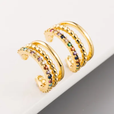 

2020 Newest Colorful Rhinestone Crystal Clip On Earrings Shiny Cubic Zirconia Cuff Earrings