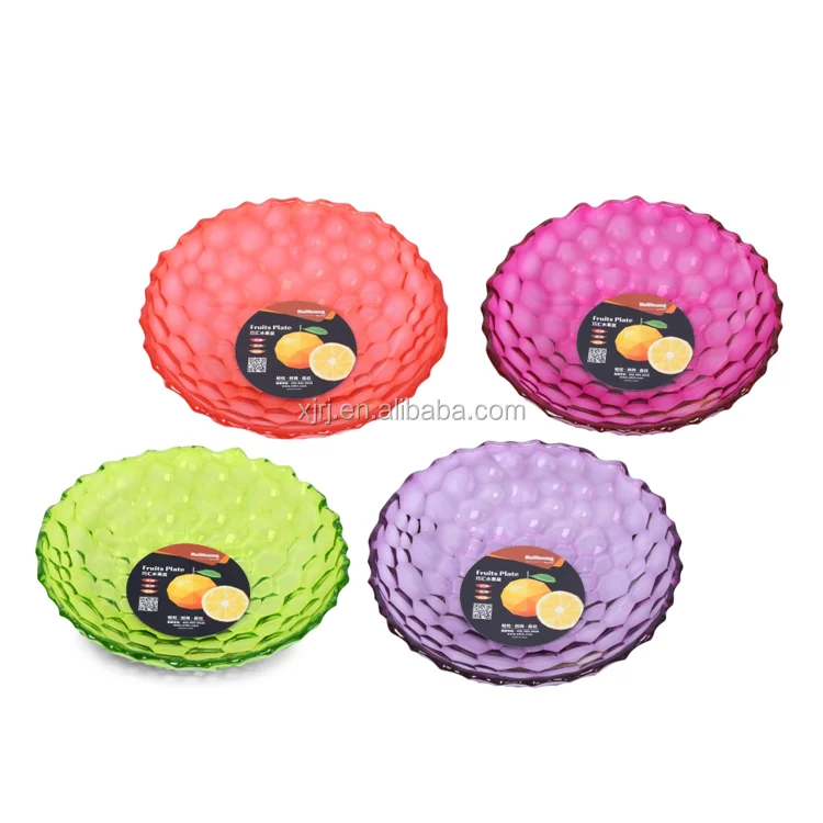 

2020 wholesale new product household food serving tray 6.7inch colorful PS fruit plate fruit plate plastic plate fruit, 4 colors assorted