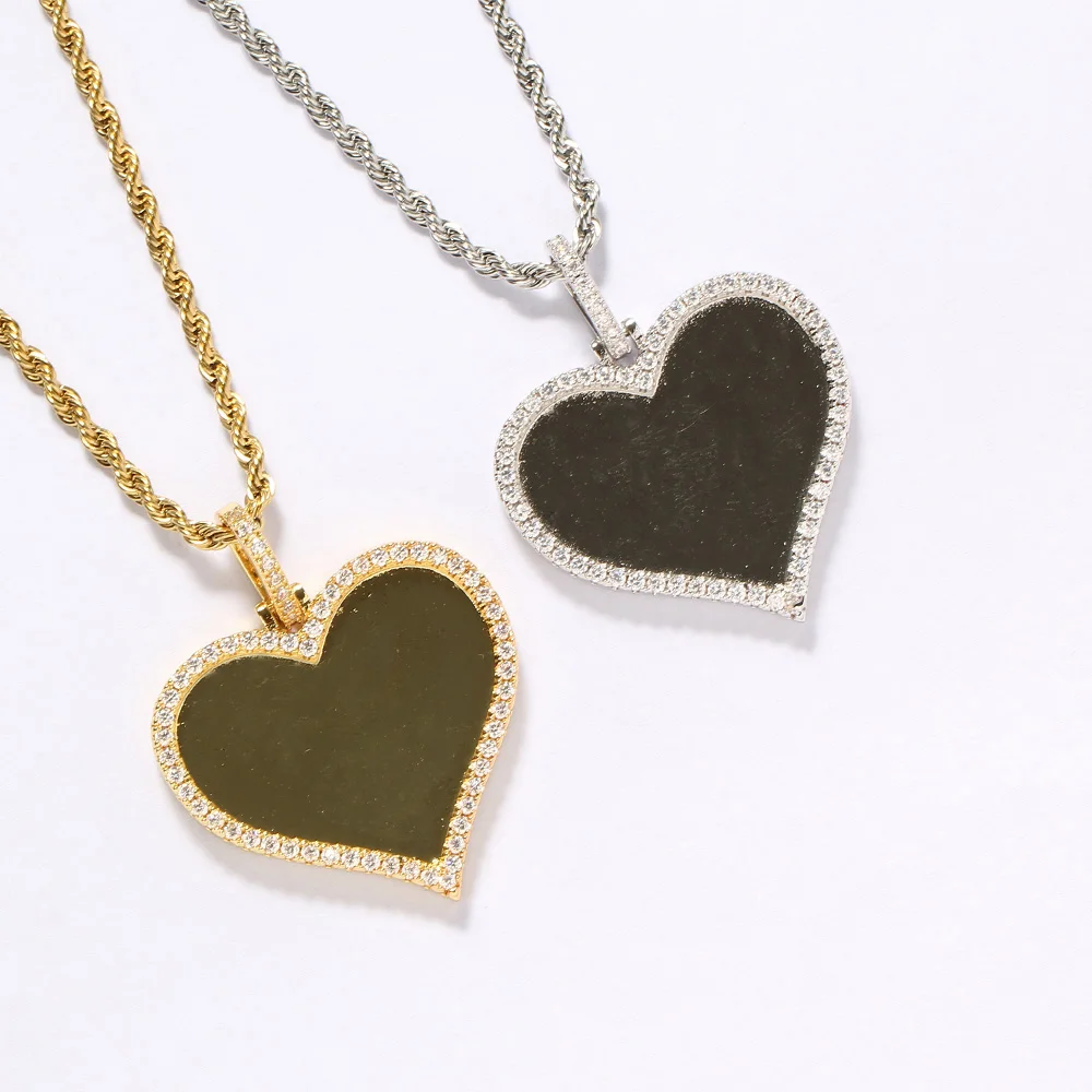 

TUNKALL PP08 Photo Frame heart Pendant Hip Hop Brass Micro pave with CZ Bling Bling Men Women Necklace Rock Iced Out Jewelry