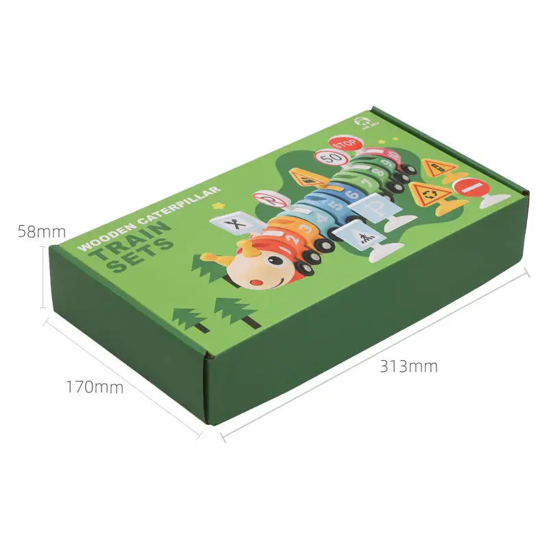 Custom Montessori Children Wooden Caterpillar Numbers Color Cognitive Train Traffic Sign Game Educational Blocks Toys for Kids