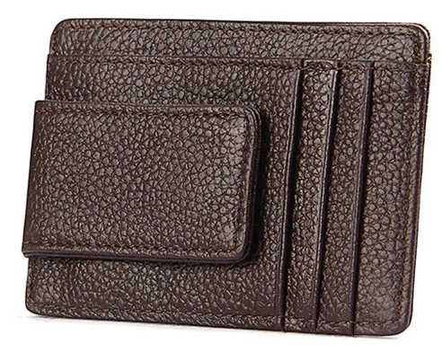 

Men black slim card holder Genuine leather RFID blocking id card holder