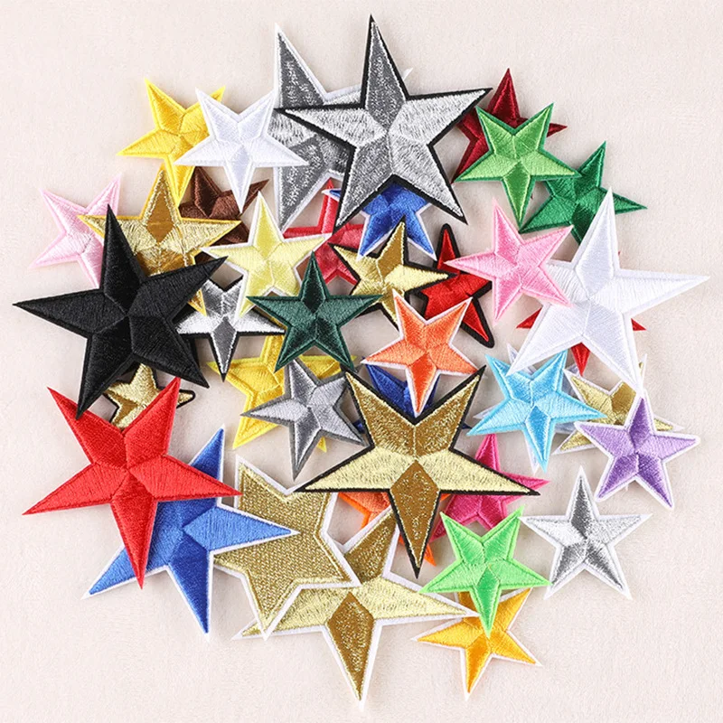 

yiwu wintop hot sale cheap price colored 4.3cm medium iron on embroidery star patches for clothes
