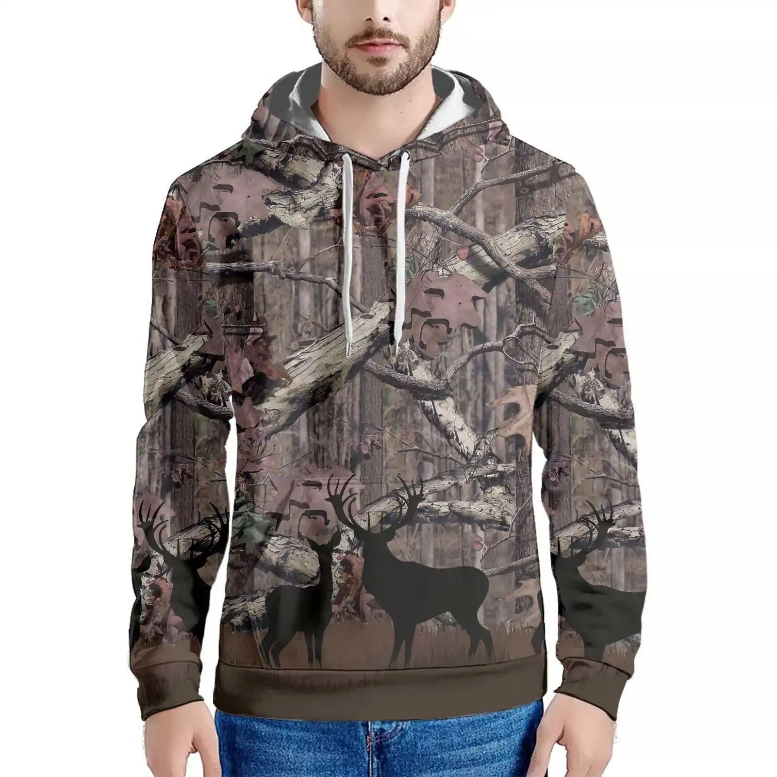 

Custom Fitness 3D Printing Hoodie Winter Set Christmas Jungle Moose, Red