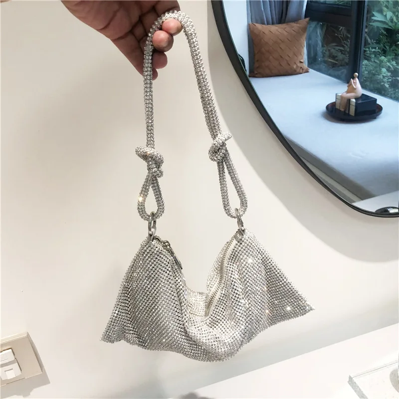 

New design ladies diamond bags fashion style shoulder underarm bag bling bling rhinestone purse luxury rhinestone bags for women, Black,silver