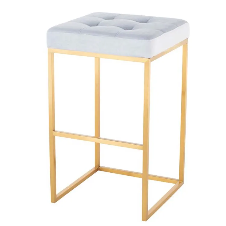 Mid Century Modern Gold Backless Barstool White Velvet Tufted Design