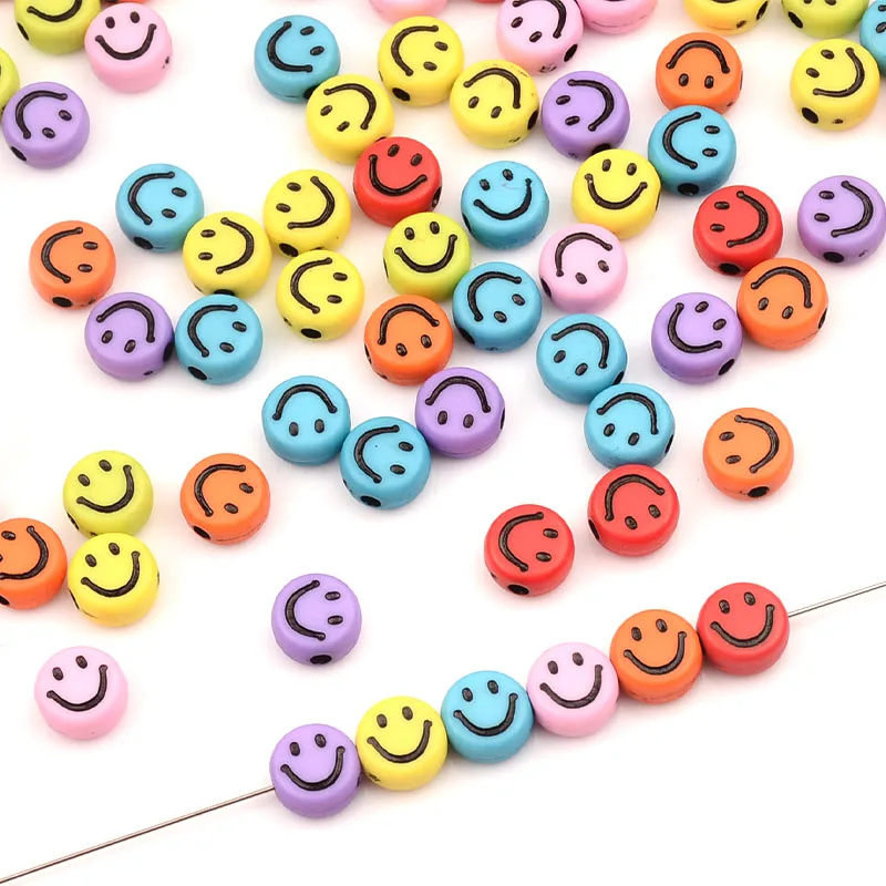 

Wholesale Smiley Face Acrylic Beads Loose Plastic Beads For DIY Handmade Jewelry Crafts Accessories, 9 colors