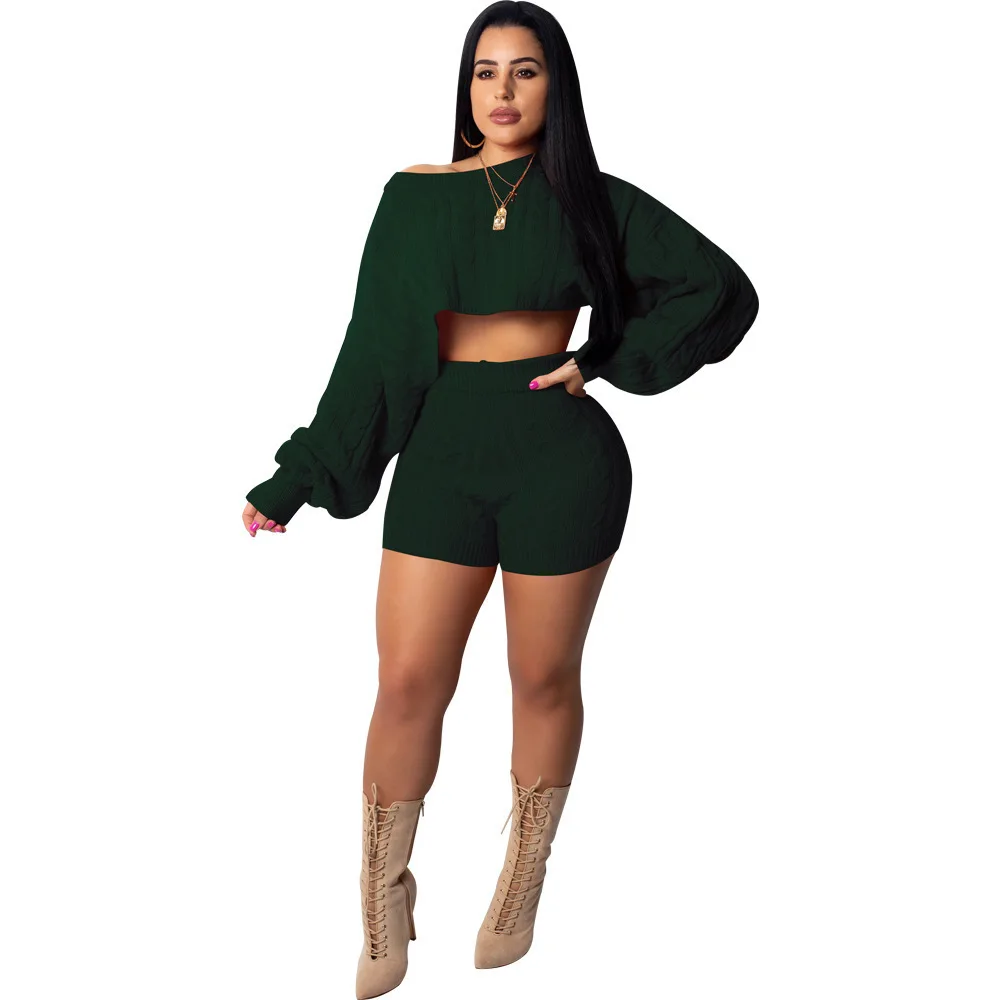 

2021 Fall Fashion Multi-Color Plain Long Sleeve Club Party Cropped Top Knit Pullover Sweaters Women's Sweaters Set, Picture
