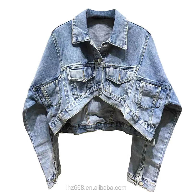 

Wholesale Lates t Fashion Design High Quality Blue Distressed Plus Size Denim Jacket Women