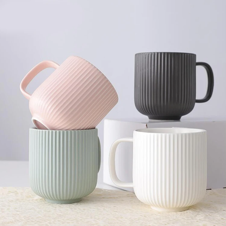 

350ml Custom Logo Ceramic Matte Nordic Coffee Cup Color Striped Tea Cup Set, Optional