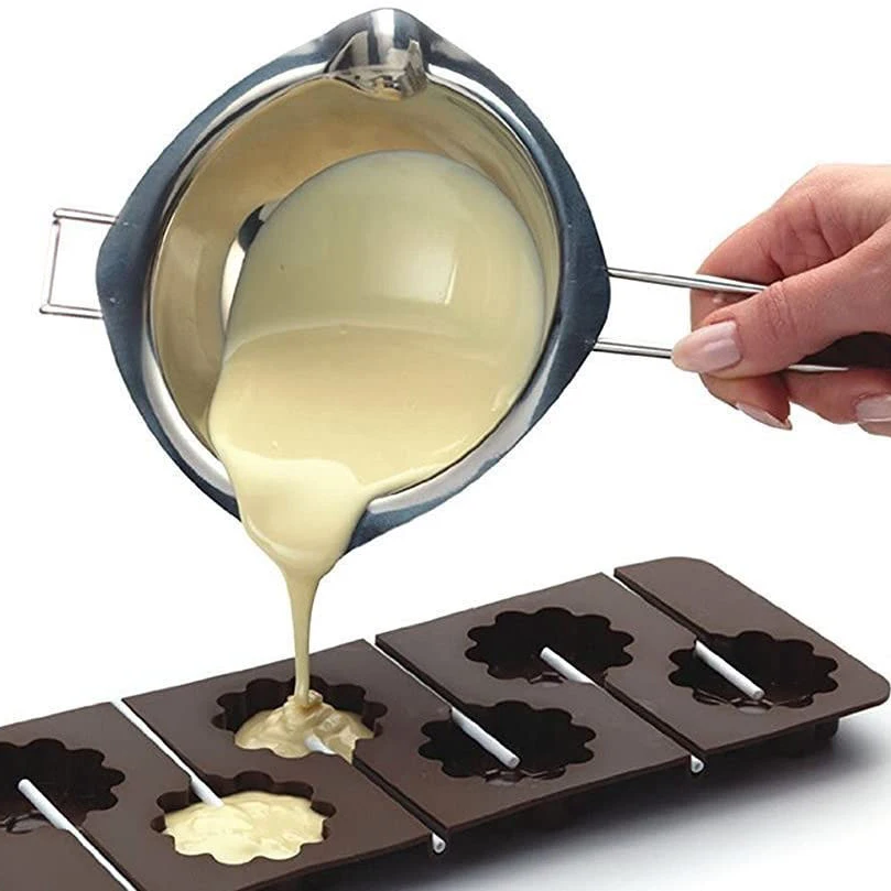 

Kitchen accessories butter warmer pastry baking chocolate cheese 304 caramel melting pot with silicone handle, Silver