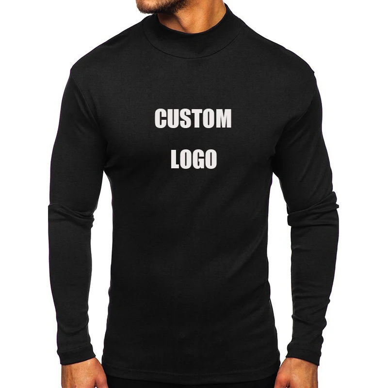 

Free shipping custom brand tshirt long sleeve black tshirt men heavyweight vintage washed High-necked slim base shirt, Customized color