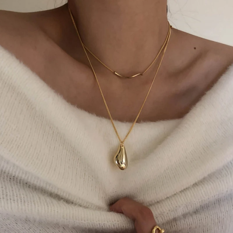 

2Pcs/Set Waterdrop Irregular Necklaces Wave Shape Gold Necklaces for Women Minimalist Abstract Necklace Everyday 2020