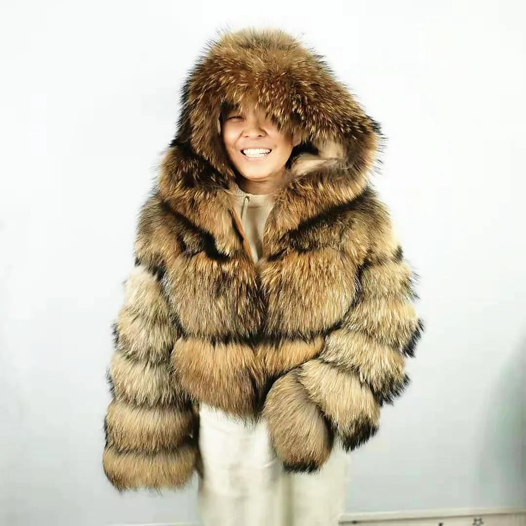 Raccoon Fur Coat With Hood, 51% OFF