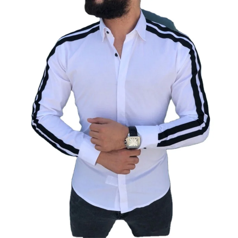 

New arrival Men Luxury Stylish Slim Fit stripe Long Sleeve Dress Shirts Male Business Formal Dress Shirts Tops For Men, White black red green