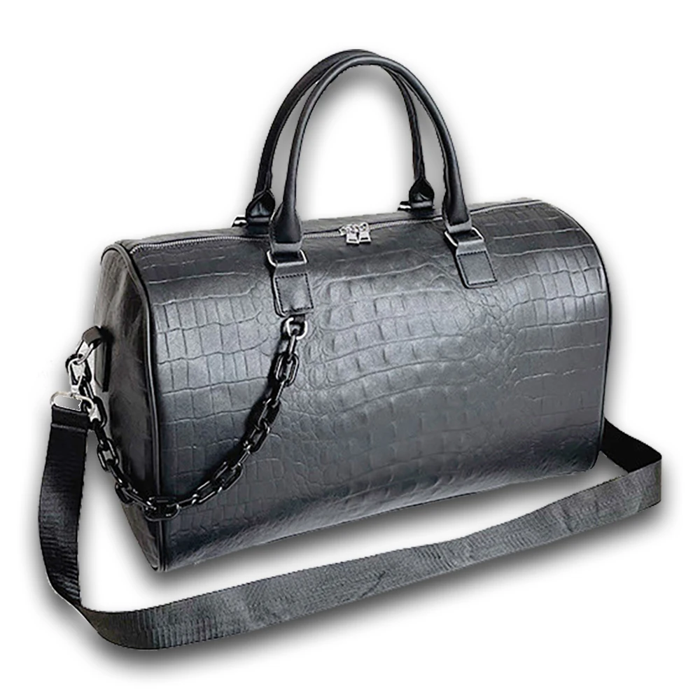 

Crocodile pattern PU leather travel bag duffle luggage bag, Black/brown/d-coffee/blue