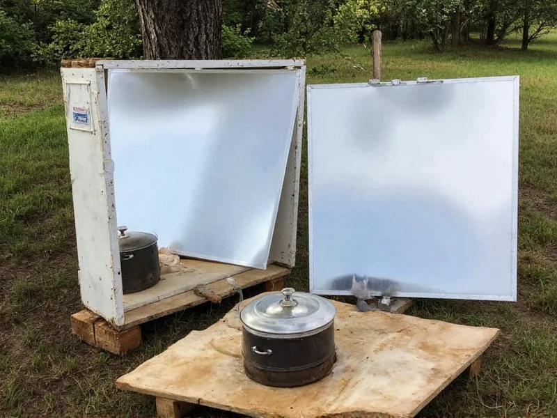DIY solar oven showing reflective panels and cooking pot