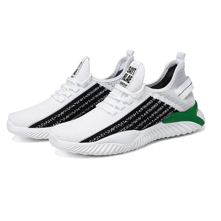 

New style breathable casual shoes trend lace up light running shoes woven sports shoes, White black