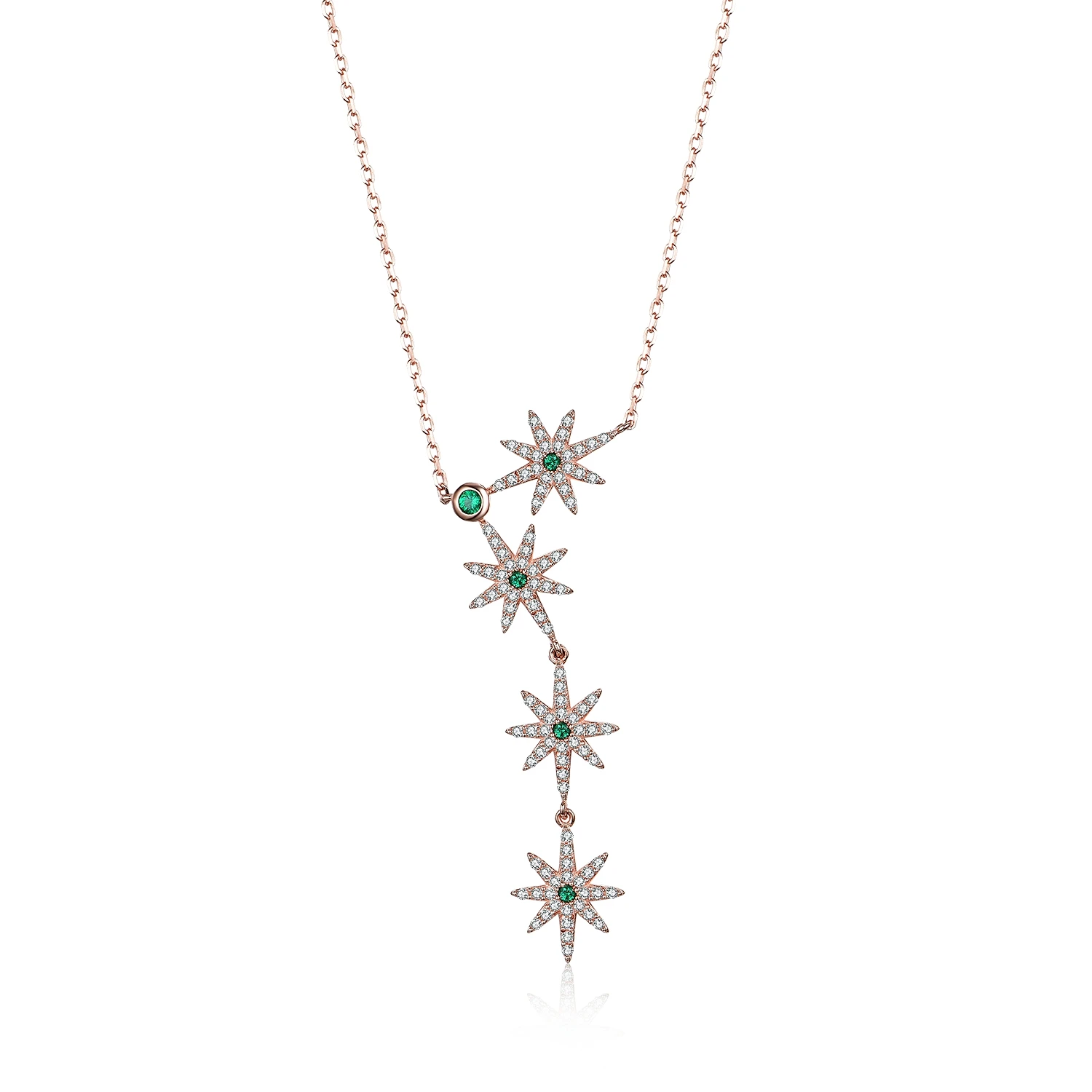 

Long Chain Pendant Crystal Shiny Anise Pointed Star Jewelry Necklace with Bijoux S925 Sterling Silver Fashion Jewelry Necklaces, White/rose gold