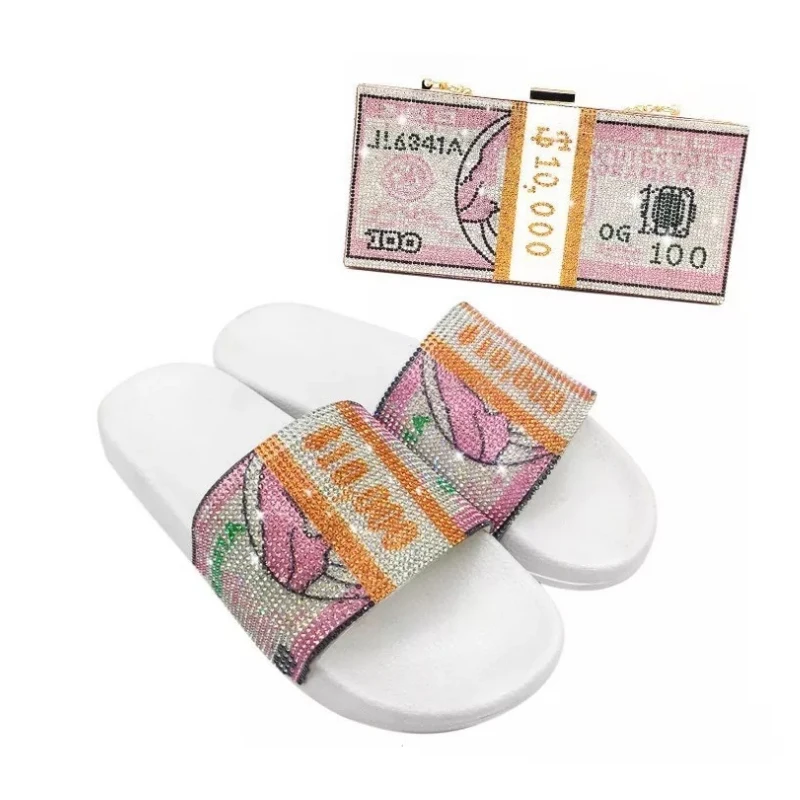 

2020 New design Women Slipper Fashion Rhinestone Money Slipper for Women, 4 color