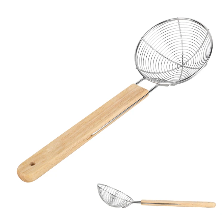 

Kitchen Long Wood Handle Stainless Steel Soup Mesh Strainer Colander