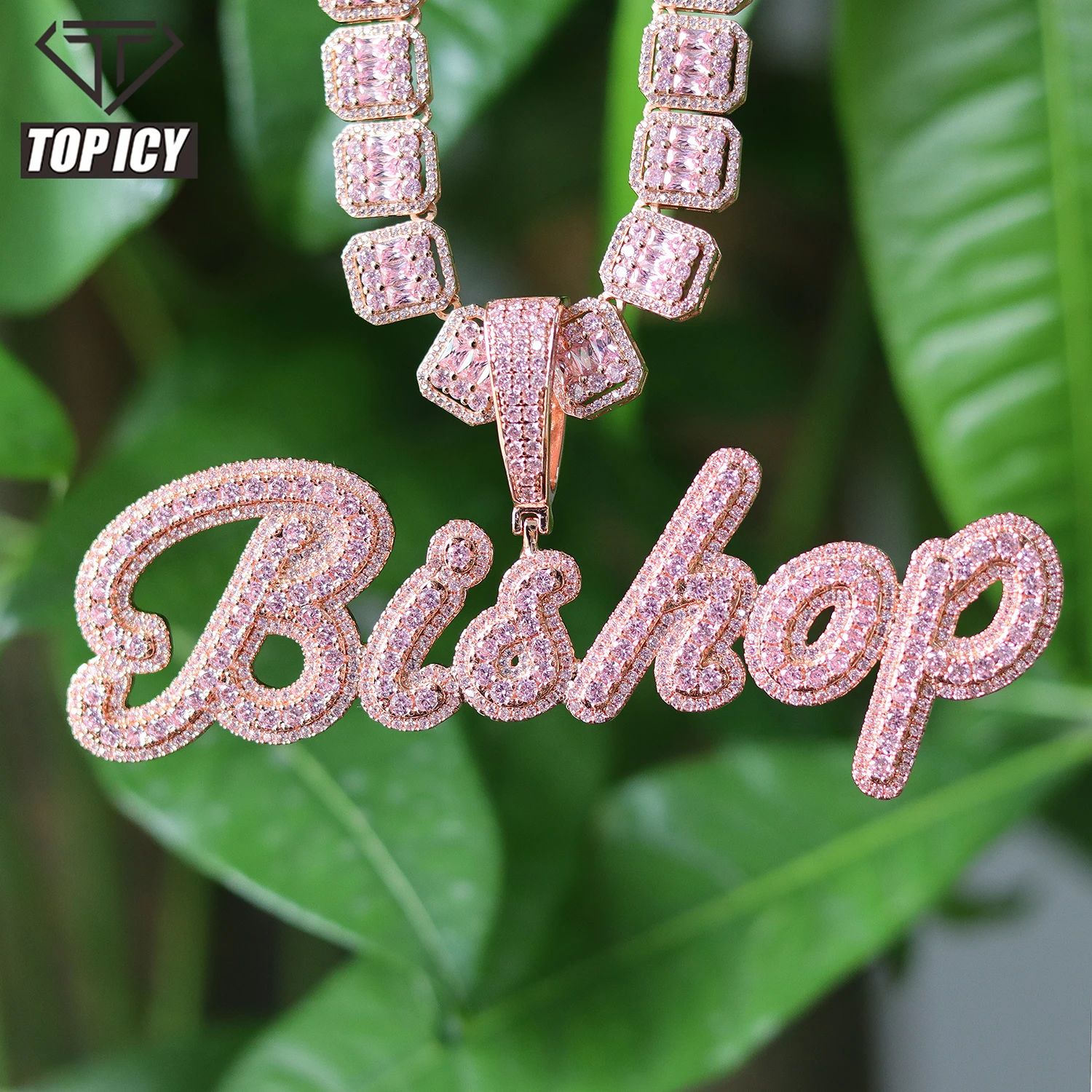 

Hiphop Jewelry Custom Name Pendants for Necklace Brush Cursive Letter Two Tone Name Necklace Diamond Personalized Chain, Silver/ gold/ rose gold